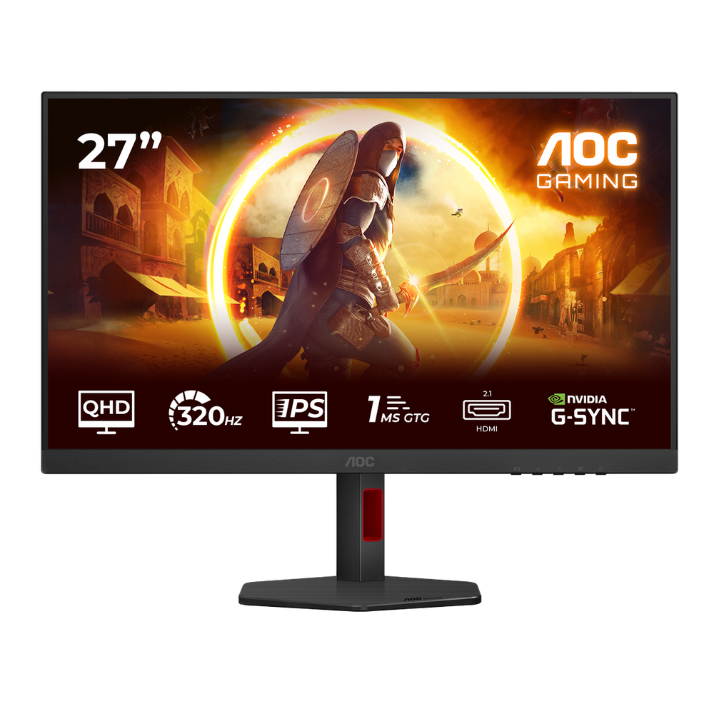 Монитор 27" AOC Q27G4SRU  IPS, 2560x1440, 300Hz, 1ms, 400сd/m, 1000:1, HDR10 | 2xHDMI(2.1), 2xDP(1.4), 2xUSB 3.2 | HAS, Pivot, Swivel, InPSU, Speakers, Vesa 100, Black/Red