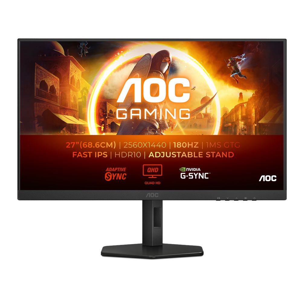 Монитор 27" AOC Q27G4XF  IPS, 2560x1440, 180Hz, 1ms, 300сd/m, 1000:1, HDR10 | HDMI(2.0), DP(1.4) | HAS, Pivot, Swivel, InPSU, Vesa 100, Black/Grey