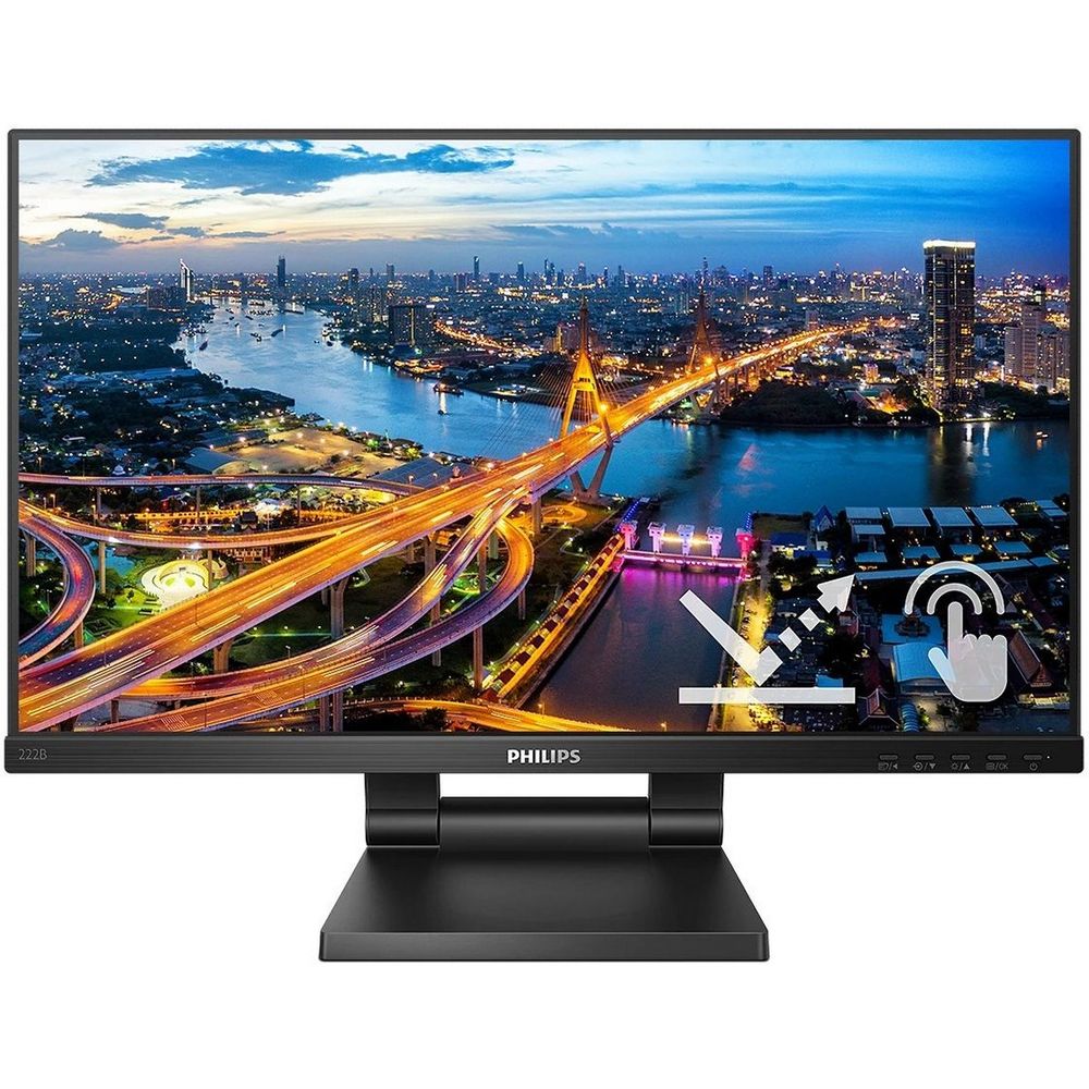 Монитор 21.5" PHILIPS 222B1TC Touch IPS, 1920x1080, 75Hz, 4ms, 250сd/m, 1000:1 | VGA, HDMI(1.4), DP(1.2),  3xUSB 3.2 | HAS, InPSU, Speakers, Vesa 100, Black