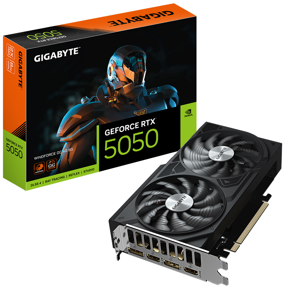 Видеокарта Gigabyte RTX5050 WINDFORCE OC V2 8GB GDDR6 128bit 2xDP 2xHDMI 2FAN RTL