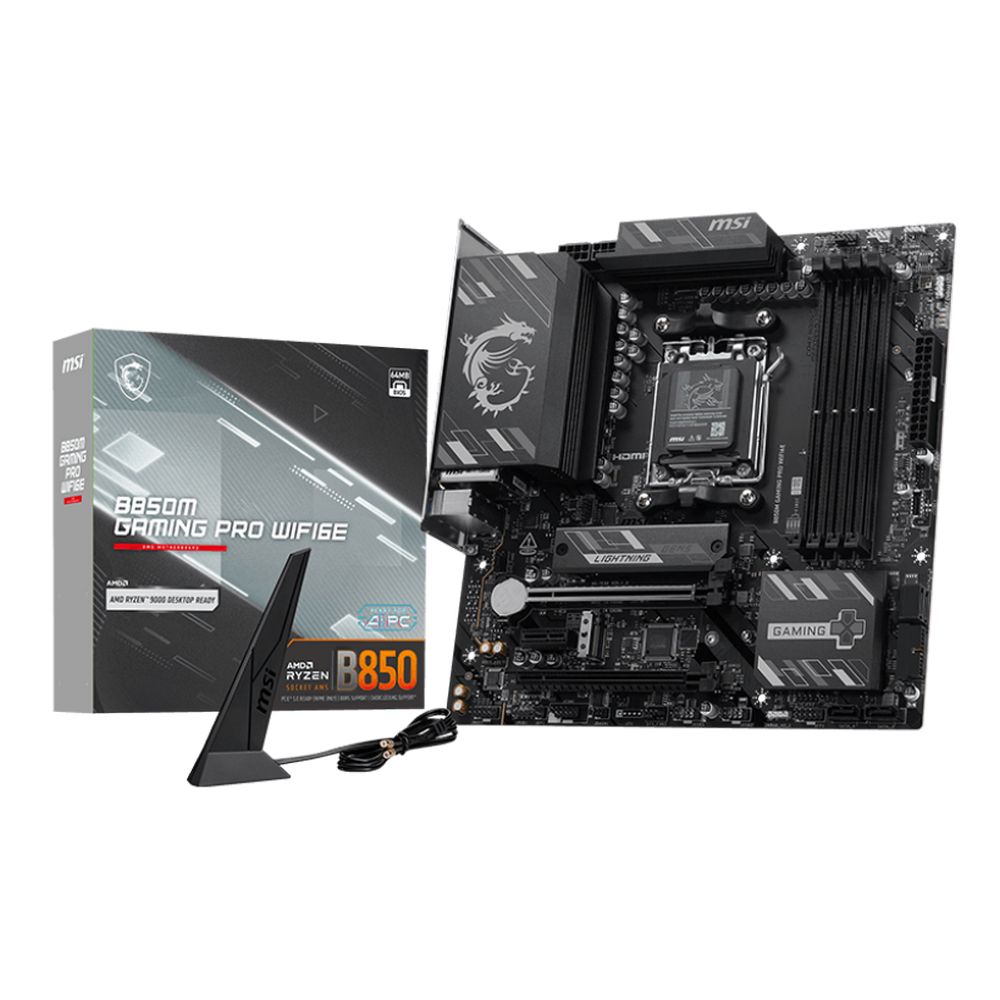 Материнская плата MSI B850M GAMING PRO WIFI6E B850, AM5, 4*DDR5, 4*PCIEx16, 2*M.2, 2*TypeC, 3*USB3.2Gen2, 6*USB3.2Gen1, 4*USB2.0, 4*SATA3.0, 2.5G, DP, HDMI, mATX, RTL