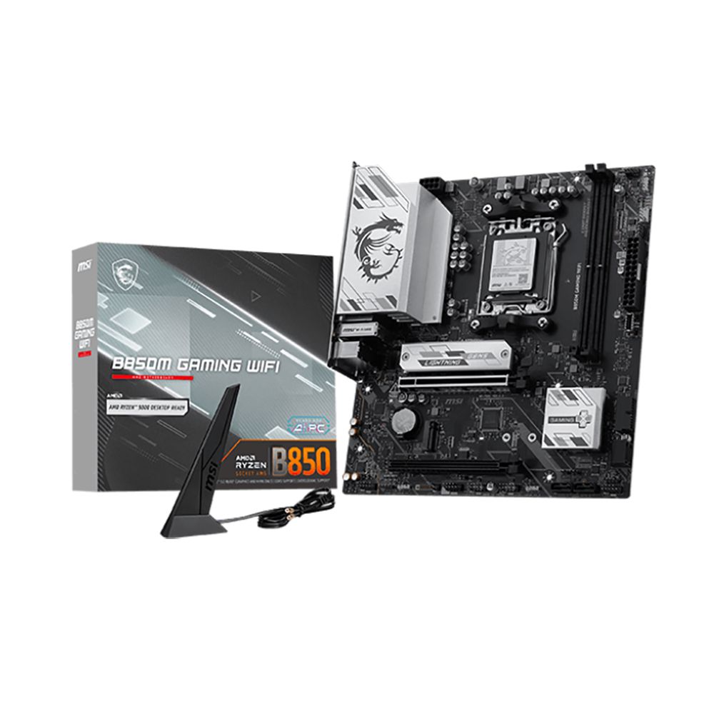 Материнская плата MSI B850M GAMING WIFI B850, AM5, 2*DDR5, 2*PCIEx16, 2*M.2, 2*TypeC, 5*USB3.2Gen1, 6*USB2.0, 4*SATA3.0, 5G, DP, HDMI, M-ATX, RTL