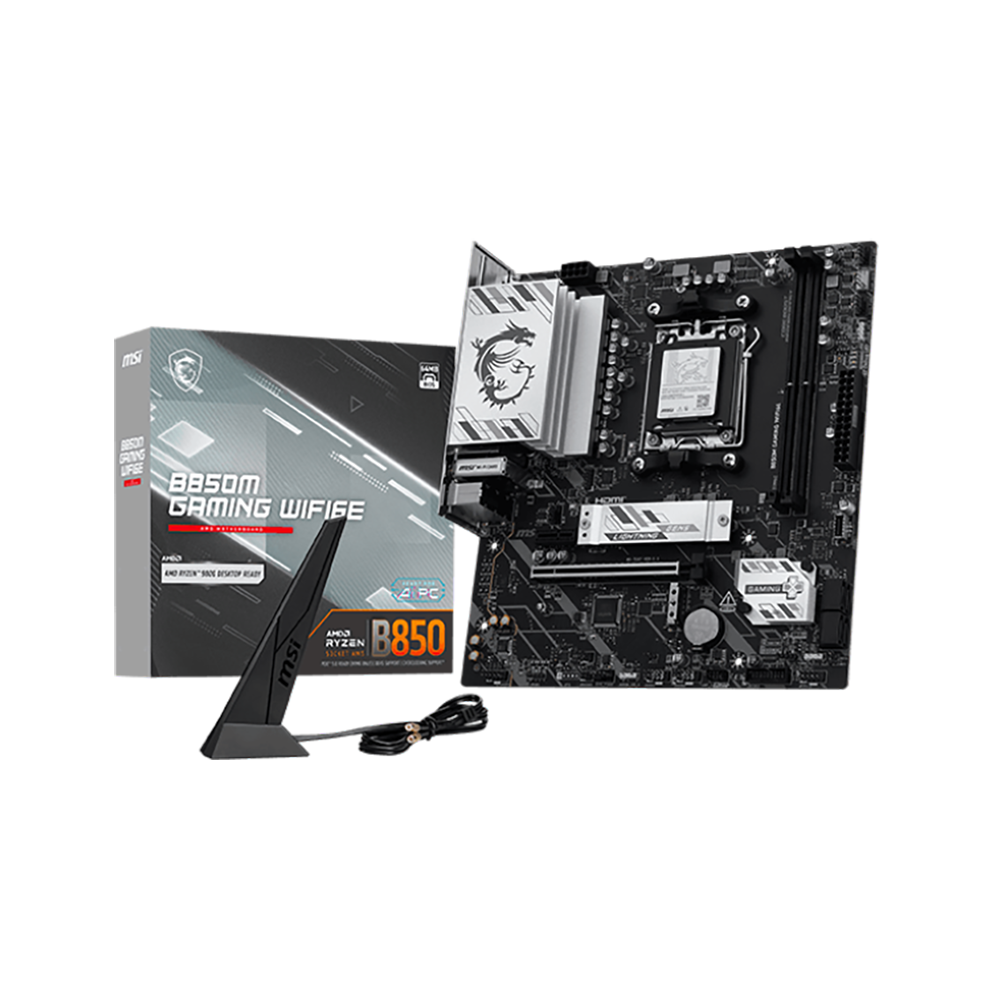 Материнская плата MSI B850M GAMING WIFI6E B850, AM5, 2*DDR5, 1*PCIEx16,1*PCIEx1, 2*M.2, 2*TypeC, 5*USB3.2Gen1, 6*USB2.0, 4*SATA3.0, 2.5G, DP, HDMI, M-ATX, RTL