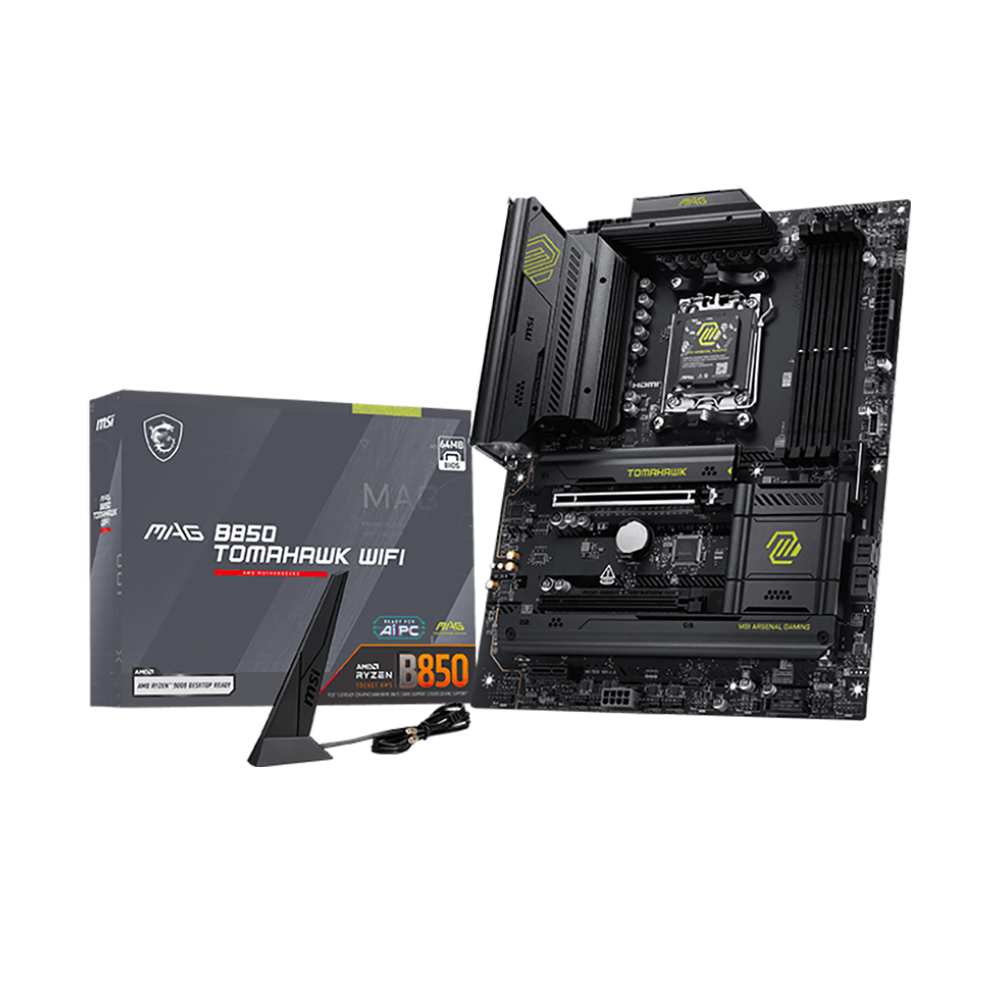 Материнская плата MSI MAG B850 TOMAHAWK WIFI B850, AM5, 4*DDR5, 2*PCIEx16, 1*PCIEx1, 3*M.2, 3*TypeC, 2*USB3.2Gen2, 4*USB3.2Gen1, 8*USB2.0, 4*SATA3.0, 5G, HDMI, ATX, RTL