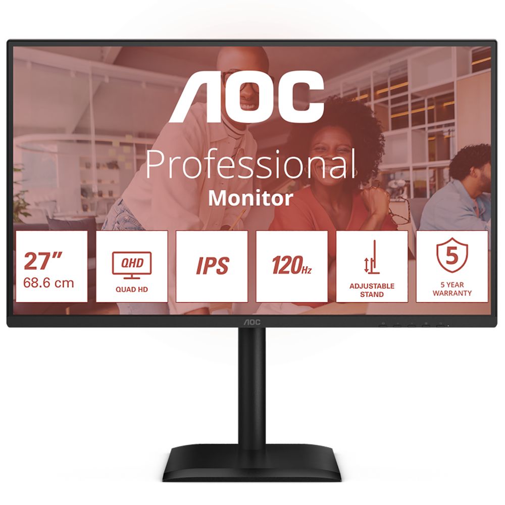 Монитор 27" AOC Q27E4U  IPS, 2560x1440, 120Hz, 4ms, 350сd/m, 1500:1 | HDMI(2.0), DP(1.4), 4xUSB 3.2 | HAS, Pivot, Swivel, InPSU, Speakers, Vesa 100, Black