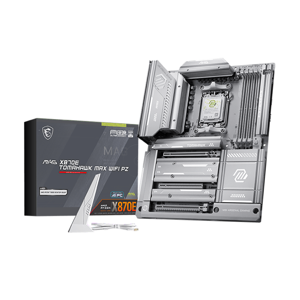 Материнская плата MSI MAG X870E TOMAHAWK MAX WIFI PZ X870E, AM5, 4*DDR5, 3*PCIEx16, 4*M.2, 2*TypeC, 2*USB3.2Gen2, 7*USB3.2Gen1, 8*USB2.0, 4*SATA3.0, 5G, 2*Type-C(DP), HDMI, ATX, RTL