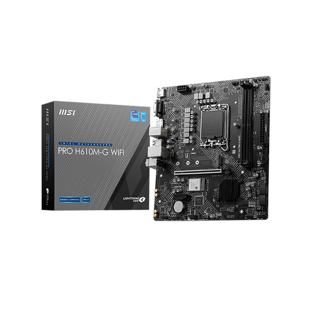 Материнская плата MSI PRO H610M-G WIFI H610, LGA1700, 2*DDR5, 1*PCIEx16, 1*PCIEx1, 1*M.2, 4*USB3.2Gen1, 6*USB2.0, 4*SATA3.0, 1G, VGA, DP, HDMI, M-ATX, RTL