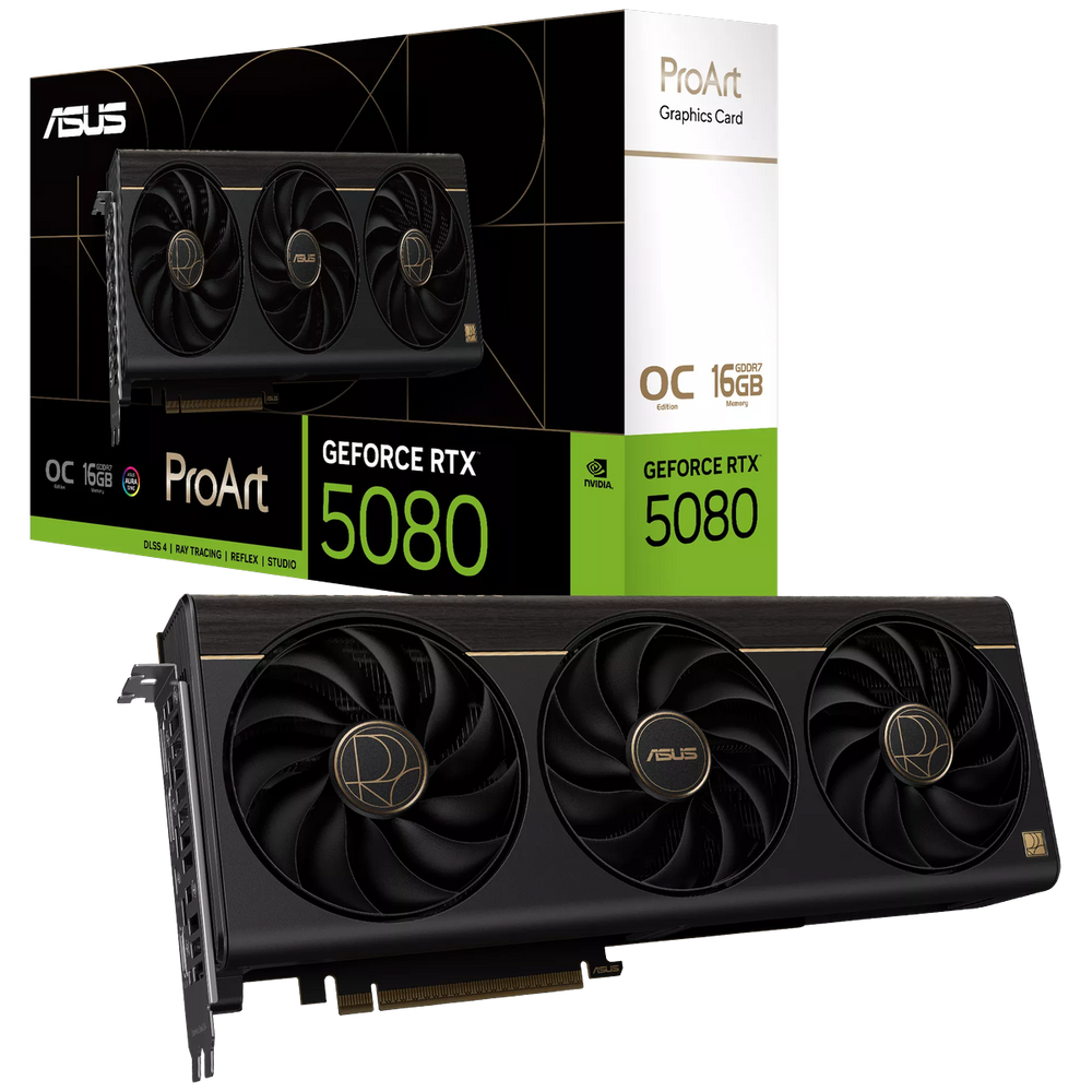 Видеокарта ASUS RTX5080 PROART OC 16GB GDDR7 256bit Type-C(DP) 2xDP HDMI 3FAN RTL (PROART-RTX5080-O16G)