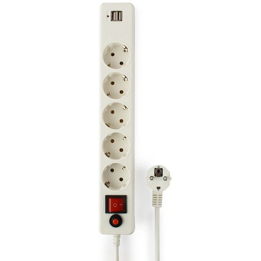 Сетевой фильтр Гарнизон ECL-5-U2-W-1.8 белый, 2 розетки USB A (12 Вт Max), 5 розеток Schuko (евро), 10А, 1,8м, ур.защиты 4, пакет