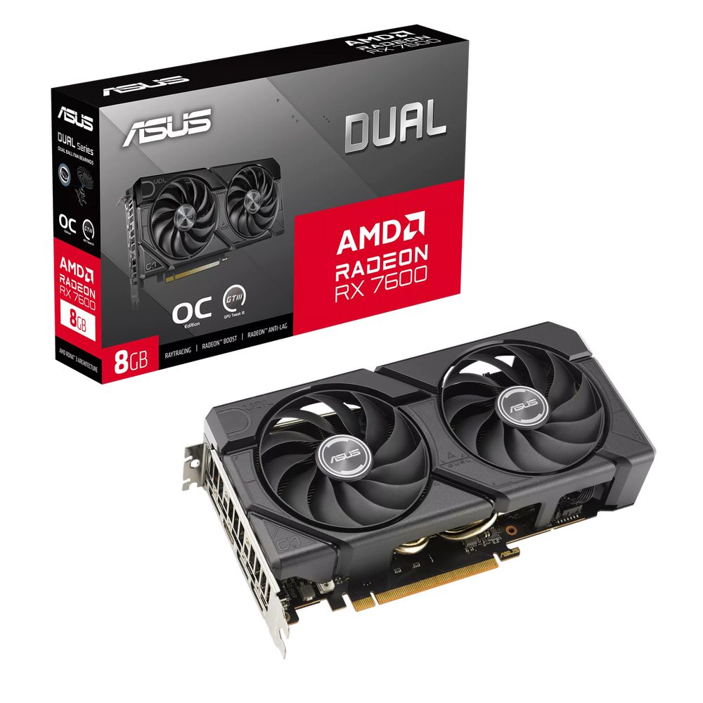 Видеокарта ASUS Bad Pack RX7600 DUAL EVO OC 8GB GDDR6 128bit 3xDP HDMI 2FAN RTL (DUAL-RX7600-O8G-EVO)