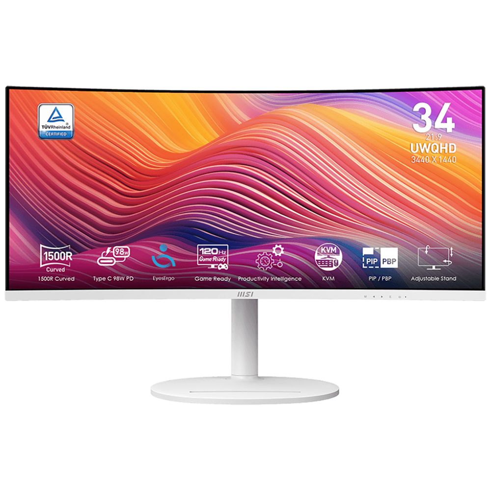 Монитор Bad Pack 34" MSI Modern MD342CQPW White (VA, 3440x1440, HDMI+HDMI+DP+Type C, 4 ms, 178°/178°, 300 cd/m, 3500:1 (100M:1), 120Hz, Spk, Curved 1500R) bp
