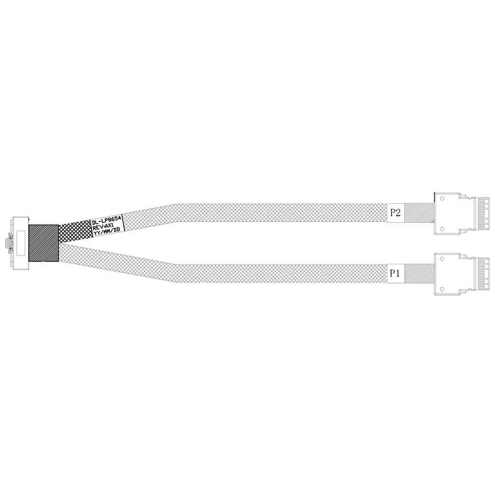 Кабель DiliVing DL-LP8654 Cable Slimline LowProfile x8  (SFF8654LP прямой)  -TO-  2x Slimline x4 (SFF8654 прямой), 85 Ohm, PCIe4.0, L:80cm