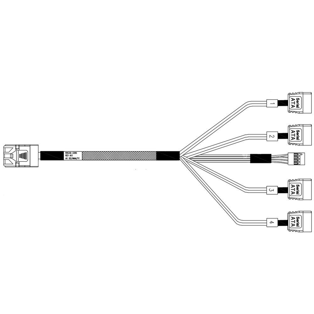 Кабель Amphenol RHS36-3395 HDmSAS SFF8643 -to- 4*SATA + Sideband, 100cm