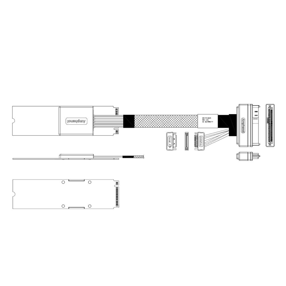 Кабель Amphenol RPC75-0025 Cable M.2 (75pin)  -TO-  U.2  SFF8639  , 100 Ohm, PCIe Gen3,  L:50cm