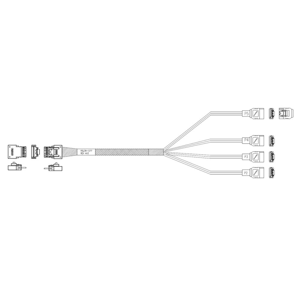 Кабель Amphenol RSL38-1277 Cable  Slimline SASx4 (SFF8654)  -to-  4 SATA (7pin) , 100 Ohm, (6G), 100CM