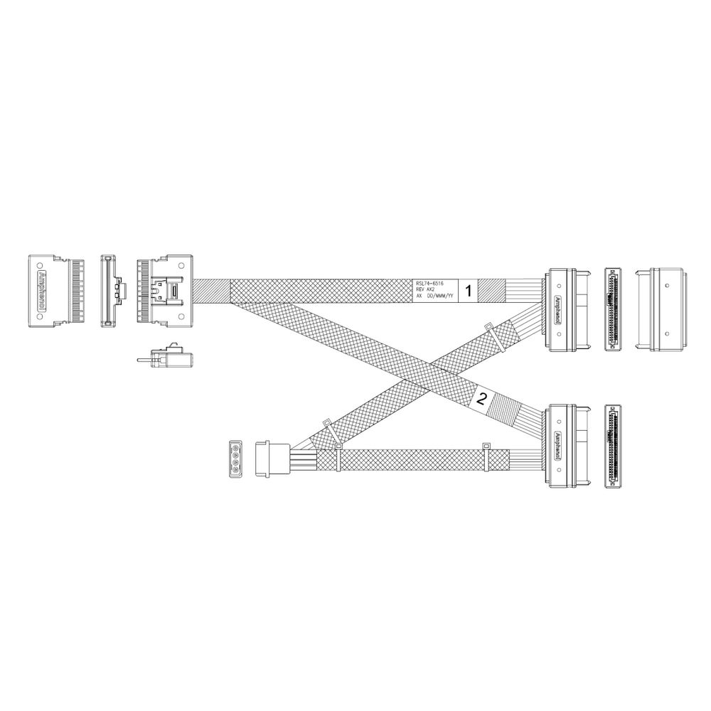 Кабель Amphenol RSL74-6516 Slimline SASx8  -to-  2x U.2 (SFF8639), 85 Ohm, PCIe Gen4, 70СM