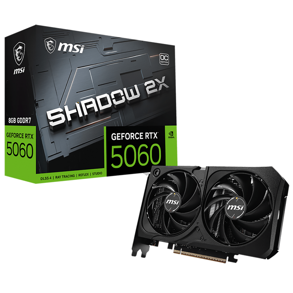 Видеокарта MSI RTX5060 SHADOW 2X OC MAX 8GB GDDR7 128bit 3xDP HDMI 2FAN RTL