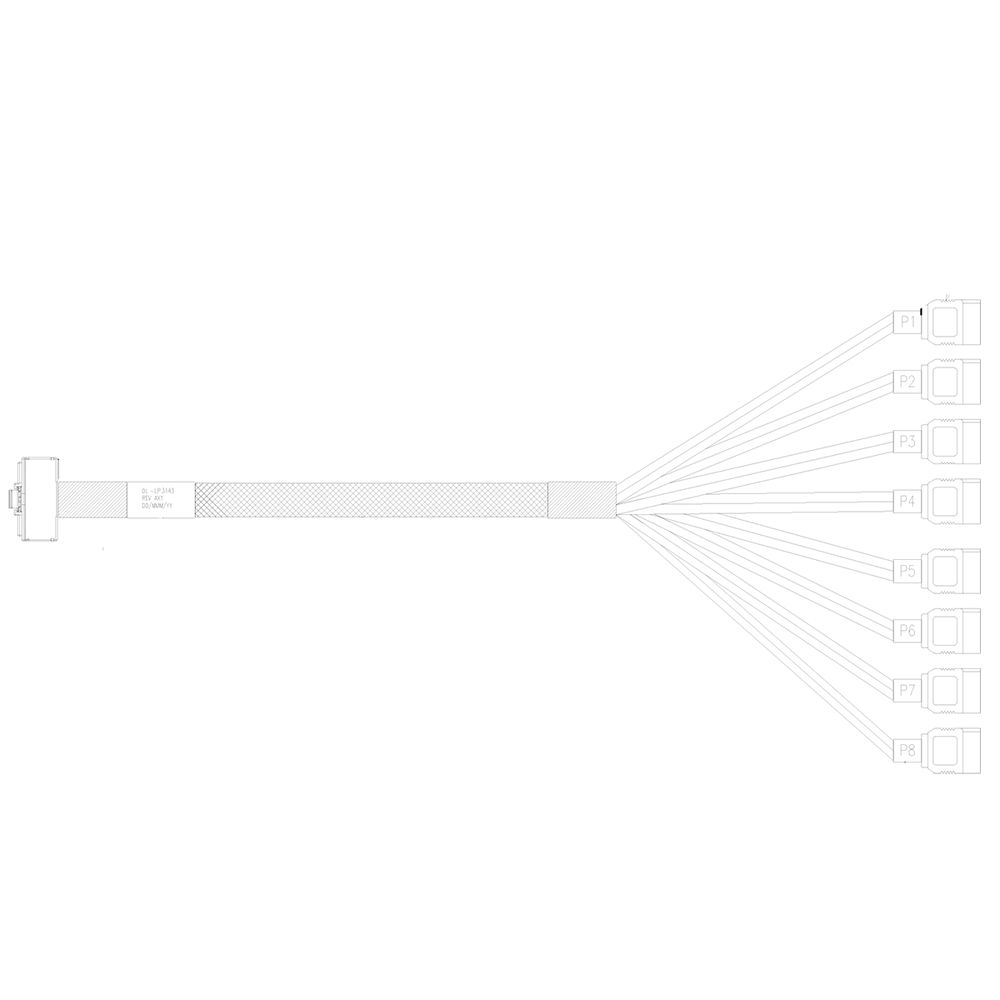 Кабель DiliVing DL-LP3143 Slimline LP x8 (SFF8654LP угловой) -to- 8 SATA  (металл.защелки) , 100 Ohm, SAS3.0, 80CM