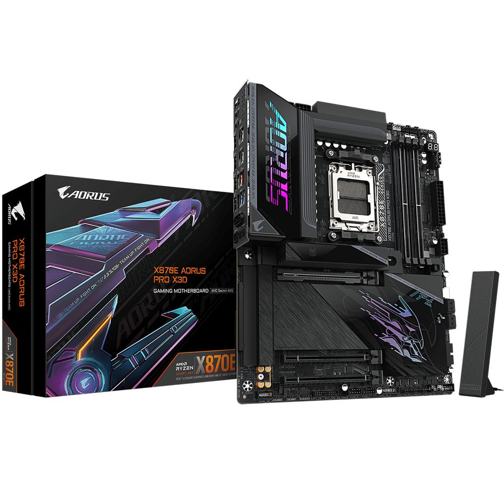 Материнская плата Gigabyte X870E AORUS PRO X3D X870E, AM5, 4*DDR5, 3*PCIEx16, 4*M.2, 2*TypeC, 5*USB3.2Gen2, 7*USB3.2Gen1, 4*USB2.0, 4*SATA3.0, 5G, 2*Type-C(DP), HDMI, ATX, RTL