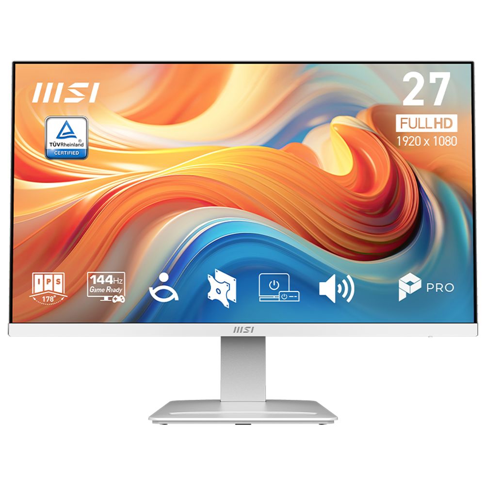 Монитор 27" MSI PRO MP273W E14A  IPS, 1920x1080, 144Hz, 4ms, 250сd/m, 1500:1, HDR | VGA, HDMI(2.0), DP(1.2a) | ExPSU, Speakers, Vesa 100, White