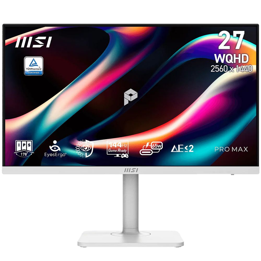 Монитор 27" MSI PRO MAX 271QPHW E14  IPS, 2560x1440, 144Hz, 4ms, 300сd/m, 1500:1, HDR | 2xHDMI(2.0b), DP(1.2a), Type-C(PD-65W), 2xUSB3.2 | HAS, Pivot, Swivel, InPSU, Speakers, Vesa 75, White