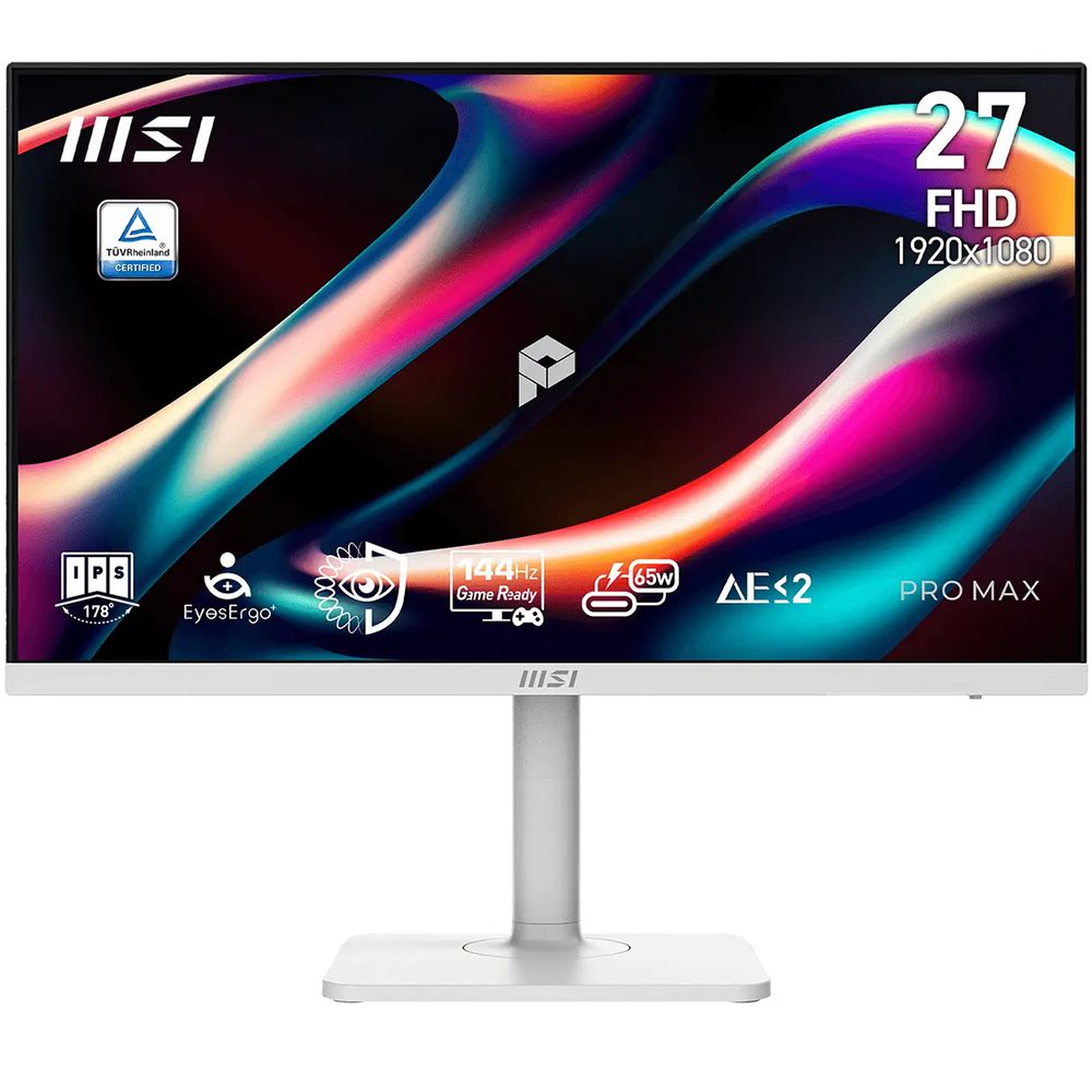Монитор 27" MSI PRO MAX 271PHW E14  IPS, 1920x1080, 144Hz, 4ms, 300сd/m, 1500:1, HDR | HDMI(2.0b), DP(1.2a), Type-C(PD-65W), 2xUSB3.2 | HAS, Pivot, Swivel, InPSU, Speakers, Vesa 75, White