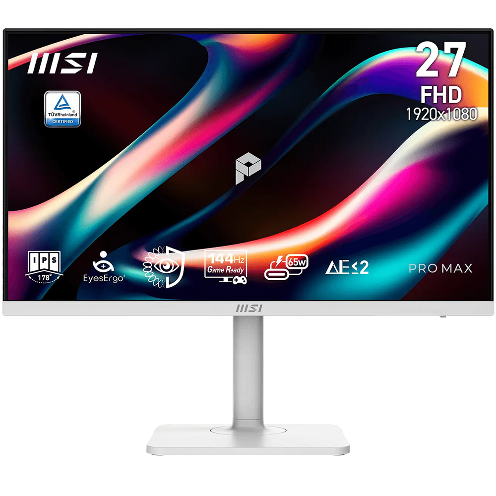 Монитор 27" MSI PRO MAX 271PHW E14  IPS, 1920x1080, 144Hz, 4ms, 300сd/m, 1500:1, HDR | HDMI(2.0b), DP(1.2a), Type-C(PD-65W), 2xUSB3.2 | HAS, Pivot, Swivel, InPSU, Speakers, Vesa 75, White