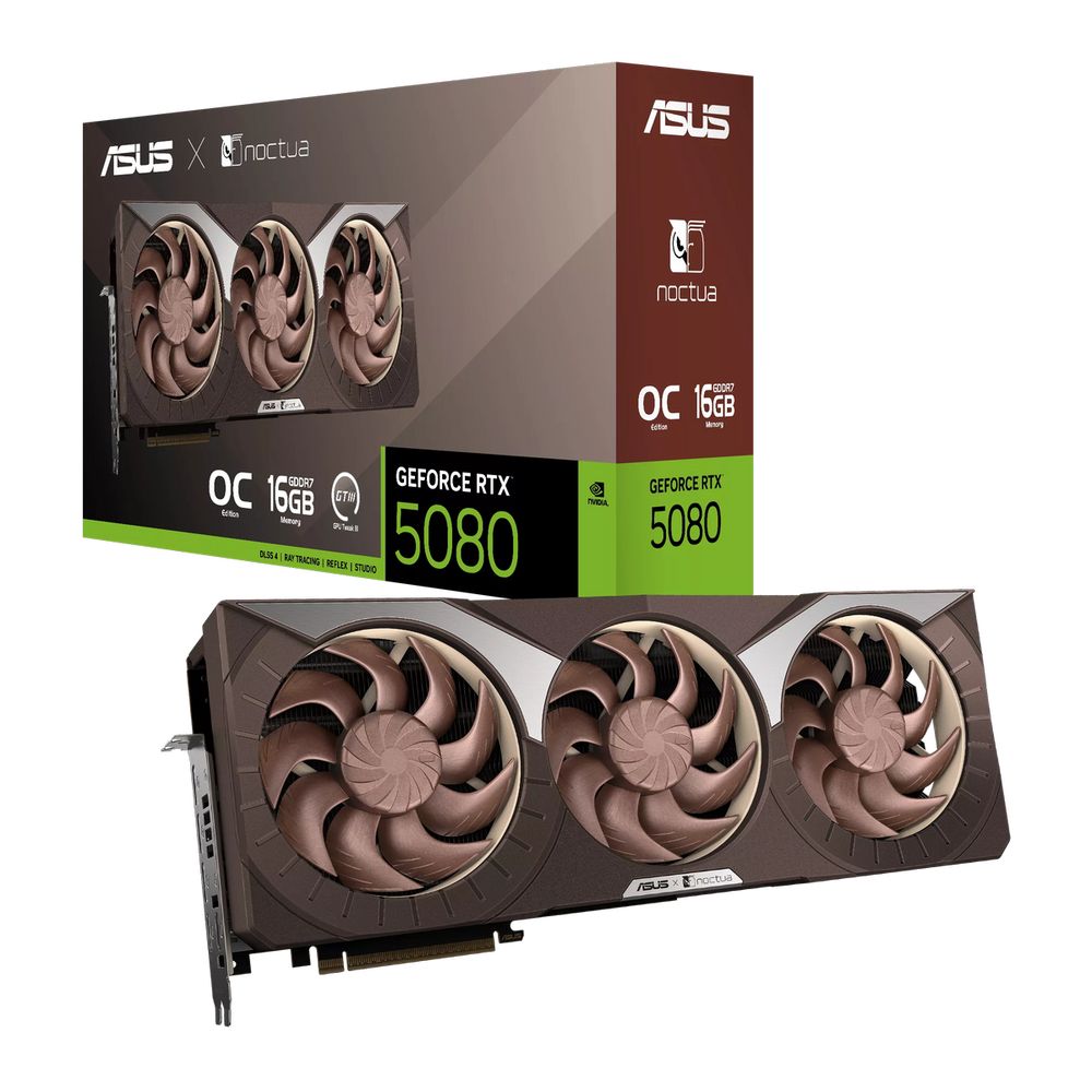 Видеокарта ASUS RTX5080 NOCTUA OC 16GB GDDR7 256bit 3xDP 2xHDMI 3FAN RTL (RTX5080-O16G-NOCTUA)