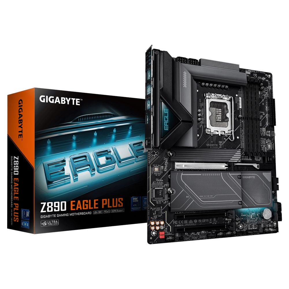 Материнская плата Gigabyte Z890 EAGLE PLUS Z890, LGA1851, 4xDDR5, 3*PCI-Ex16,4*M.2,1*Type-C  2*USB3.2Gen2, 5*USB3.2Gen1, 8*USB2.0, 4*SATA3.0, 2.5G, 1*Type-C(DP), DP, ATX, RTL