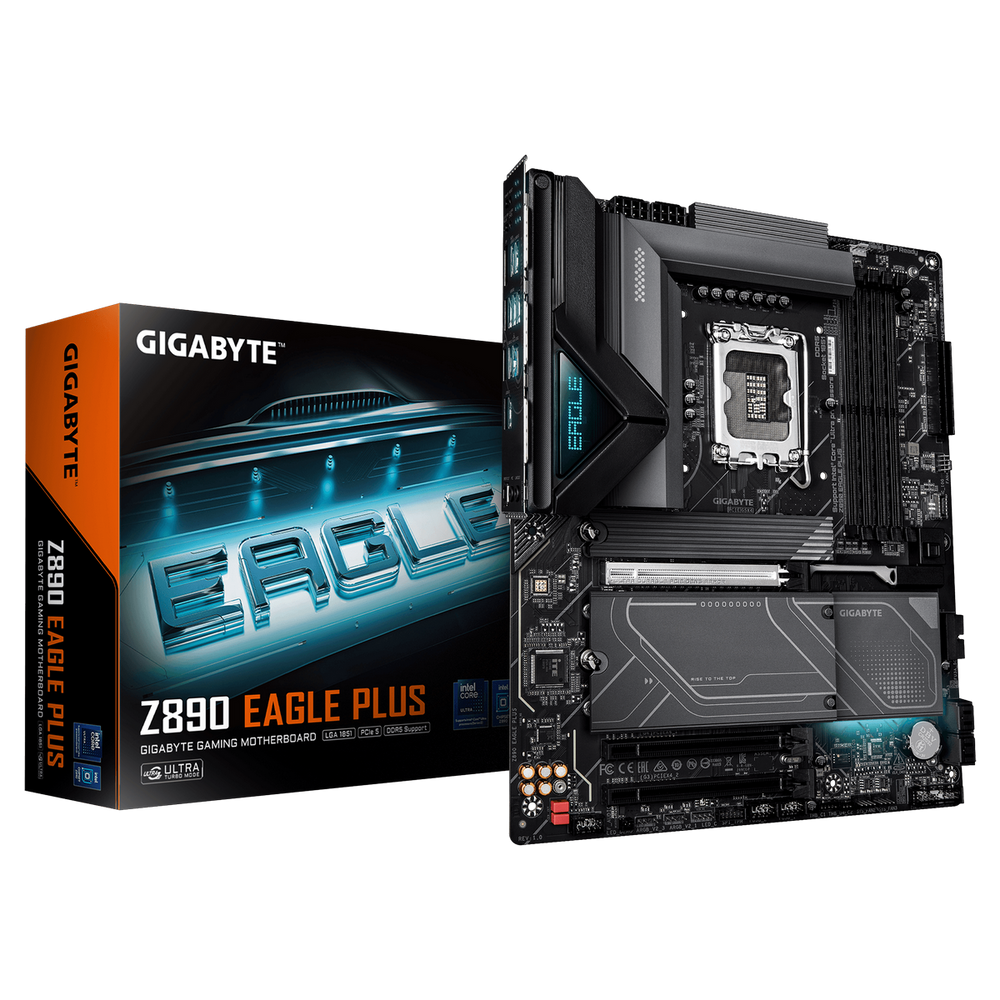 Материнская плата Gigabyte Z890 EAGLE PLUS Z890, LGA1851, 4xDDR5, 3*PCI-Ex16,4*M.2,1*Type-C  2*USB3.2Gen2, 5*USB3.2Gen1, 8*USB2.0, 4*SATA3.0, 2.5G, 1*Type-C(DP), DP, ATX, RTL