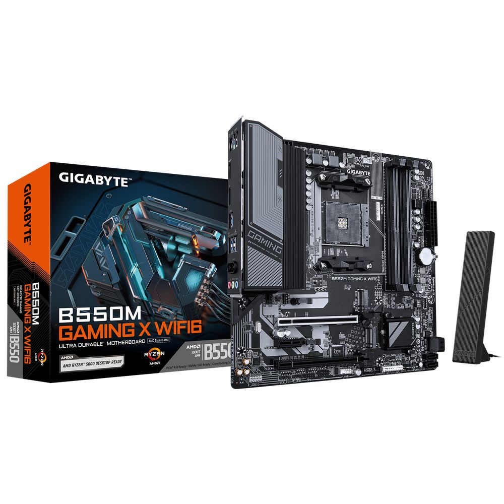 Материнская плата Gigabyte Bad Pack B550M GAMING X WIFI6, Socket AM4, AMD B550, 4xDDR4-3200, HDMI+DP, 2xPCI-Ex16, 1xPCI-Ex1, 4xSATA3(RAID 0/1/10), 2xM.2, 8 Ch Audio, GLan, WIFI, (2+2)xUSB2.0, (4+2)xUSB3.2, (0+1)xUSB3.2 Type-C™, 1xPS/2, mATX, RTL bp