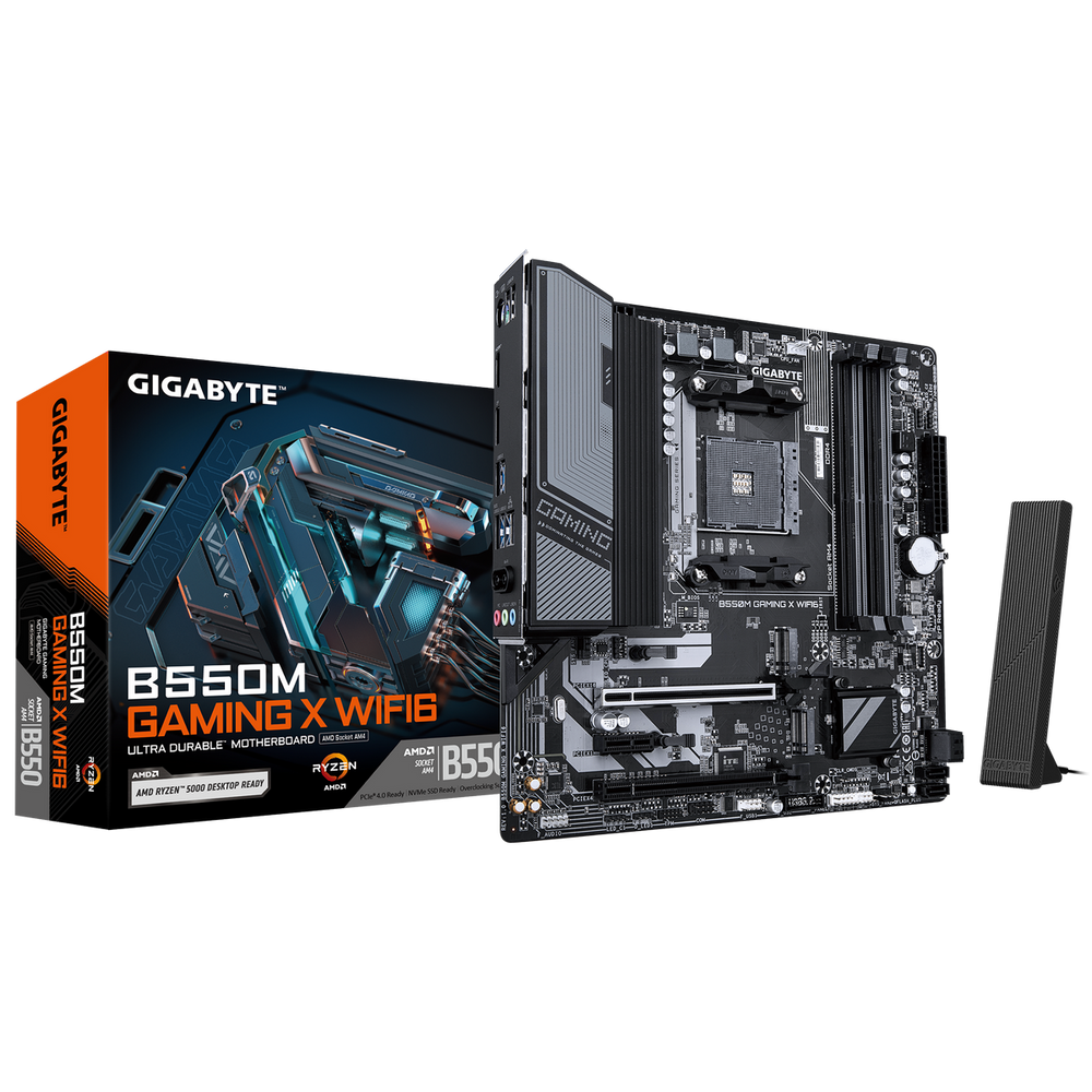 Материнская плата Gigabyte Bad Pack B550M GAMING X WIFI6, Socket AM4, AMD B550, 4xDDR4-3200, HDMI+DP, 2xPCI-Ex16, 1xPCI-Ex1, 4xSATA3(RAID 0/1/10), 2xM.2, 8 Ch Audio, GLan, WIFI, (2+2)xUSB2.0, (4+2)xUSB3.2, (0+1)xUSB3.2 Type-C™, 1xPS/2, mATX, RTL bp