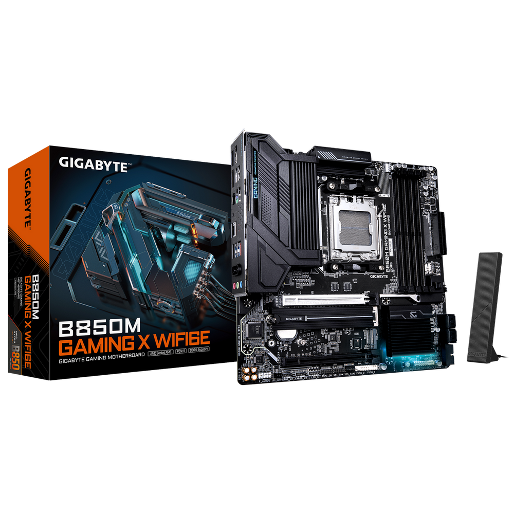Материнская плата Gigabyte Bad Pack B850M GAMING X WIFI6E, Socket AM5, AMD B850, 4xDDR5-5200, HDMI+DP+DP, 2xPCI-Ex16, 4xSATA3(RAID 0/1/10), 2xM.2, 8 Ch Audio, 1x2,5GLan, WiFi, (4+4)xUSB2.0, (3+4)xUSB3.2, (1+1)xUSB Type-C™, 1xPS/2, mATX, RTL bp