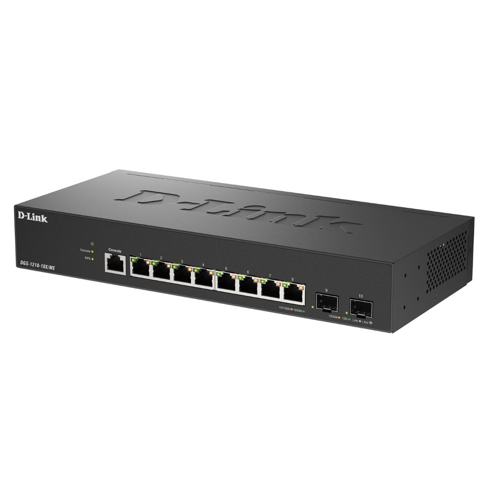 Коммутатор D-Link DGS-1210-10X/ME/C1A Управляемый L2 коммутатор с 8 портами 10/100/1000Base-T и 2 портами 10GBase-X SFP+