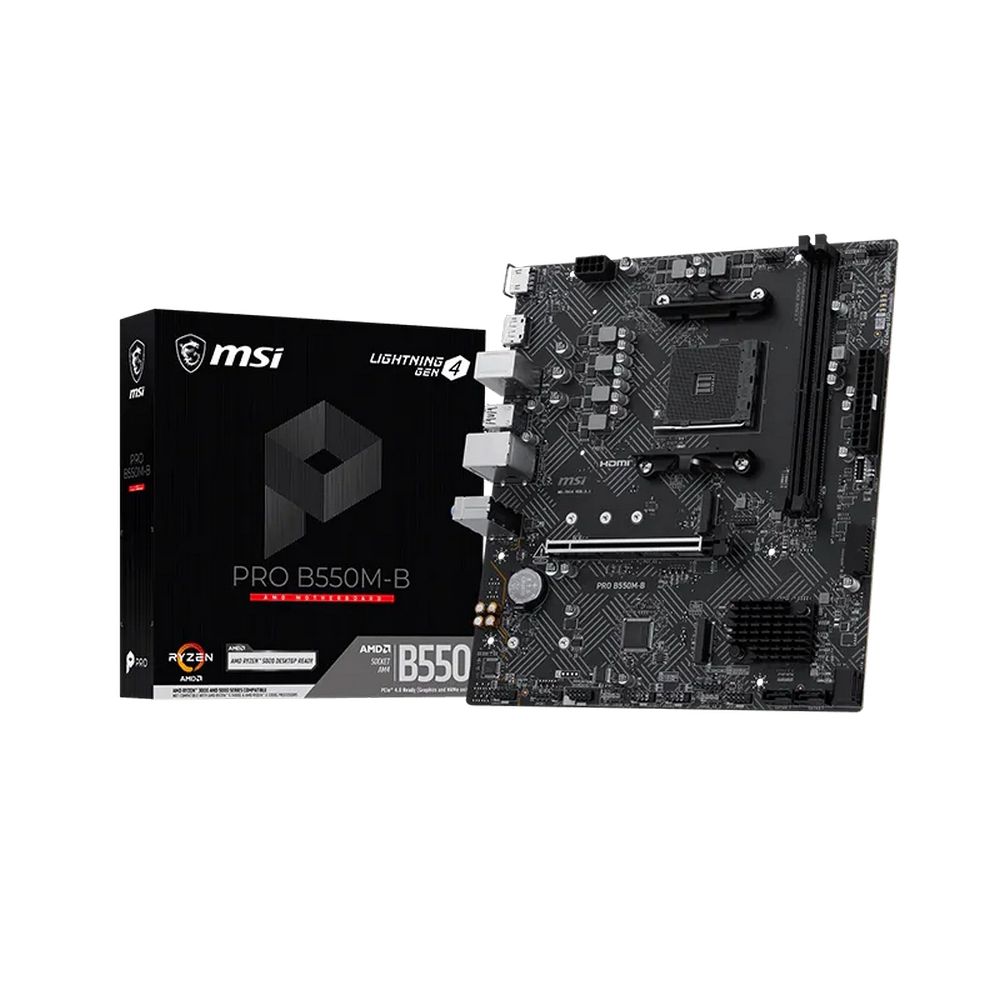 Материнская плата MSI PRO B550M-B B550, AM4, 2*DDR4, 1*PCIEx16, 2*M.2, 1*TypeC, 6*USB3.2 Gen1, 6*USB2.0,  4*SATA3, 1G, DP, HDMI, M-ATX, RTL