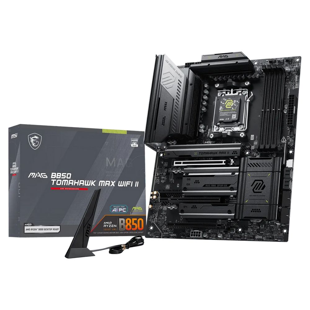Материнская плата MSI MAG B850 TOMAHAWK MAX WIFI II B850, AM5, 4*DDR5, 3*PCIEx16, 4*M.2, 4*TypeC, 2*USB3.2Gen2, 5*USB3.2Gen1, 8*USB2.0, 4*SATA3.0, 5G, HDMI, ATX, RTL