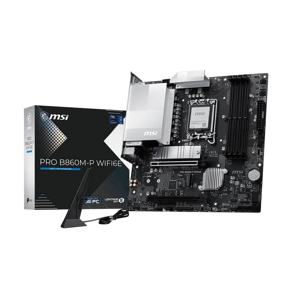 Материнская плата MSI PRO B860M-P WIFI6E B860, LGA1851, 4*DDR5, 2*PCIEx16, 2*M.2, 1*TypeC, 5*USB3.2Gen1, 6*USB2.0, 4*SATA3, 2.5G, VGA, DP, HDMI, M-ATX, RTL