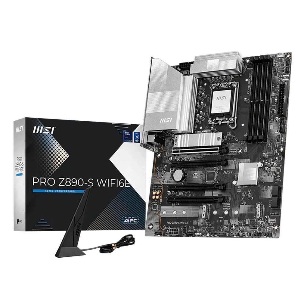 Материнская плата MSI PRO Z890-S WIFI6E Z890, LGA1851, 4*DDR5, 4*PCIEx16, 3*M.2, 2*TypeC, 8*USB3.2 Gen1, 4*USB2.0,  4*SATA3, 2.5G, DP, HDMI, ATX, RTL