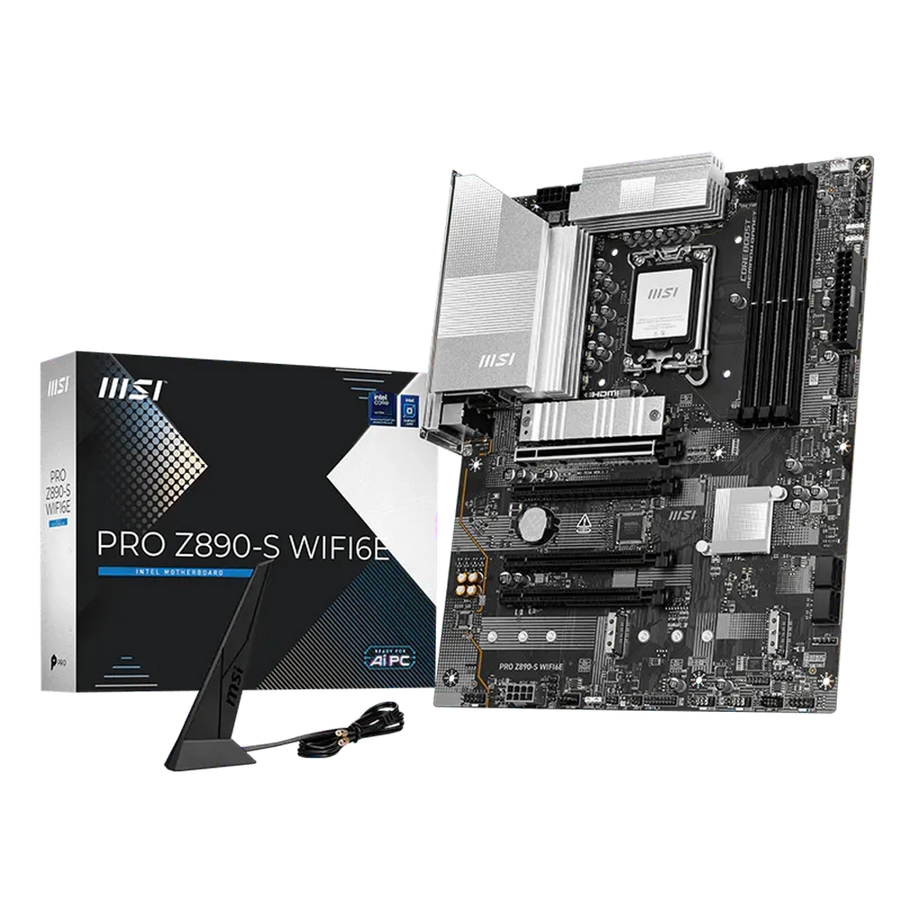 Материнская плата MSI PRO Z890-S WIFI6E Z890, LGA1851, 4*DDR5, 4*PCIEx16, 3*M.2, 2*TypeC, 8*USB3.2 Gen1, 4*USB2.0,  4*SATA3, 2.5G, DP, HDMI, ATX, RTL
