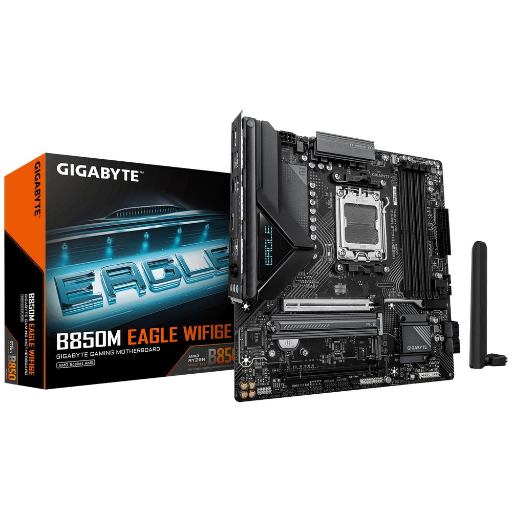 Материнская плата Gigabyte B850M EAGLE WIFI6E B850, AM5, 4xDDR5, 2*PCIEx16, 2*M.2, 2*TypeC, 1*USB3.2Gen2, 4*USB3.2Gen1, 8*USB2.0, 4*SATA3.0, 2.5G, 2*DP, HDMI, M-ATX, RTL