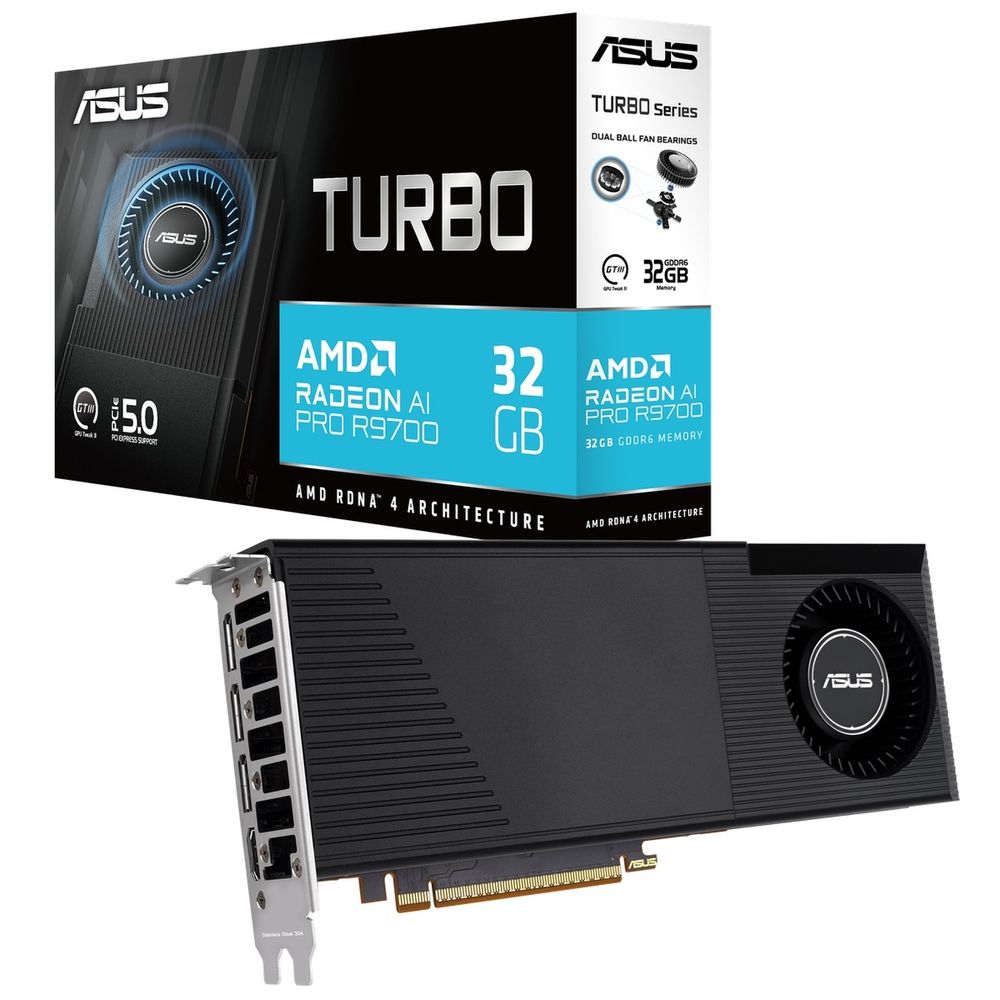 Видеокарта ASUS R9700 TURBO AI PRO 32GB GDDR6 256bit 3xDP HDMI BLOWER RTL (TURBO-AI-PRO-R9700-32G)