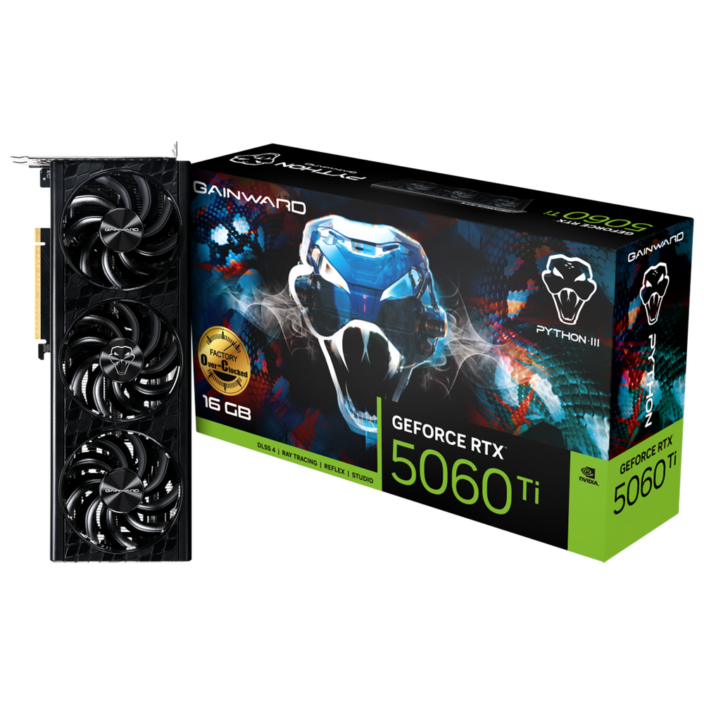 Видеокарта Gainward RTX5060Ti PYTHON III 16GB GDDR7 256bit 3xDP HDMI 3FAN RTL