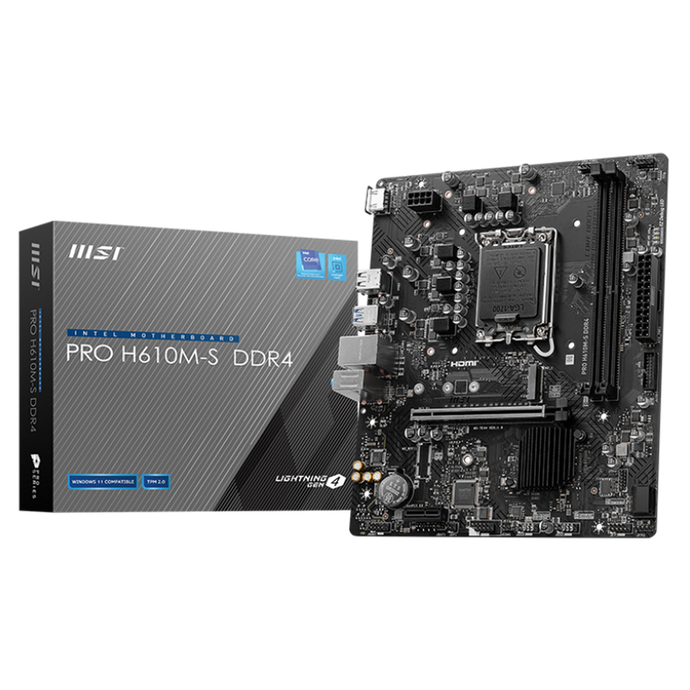 Материнская плата MSI Bad Pack PRO H610M-S DDR4 H610, LGA1700, 2*DDR4, 1*PCIEx16, 1*PCIEx1, 1*M.2, 2*USB3.2Gen1, 4*USB2.0, 2*SATA3.0, 1G, HDMI, M-ATX, RTL bp