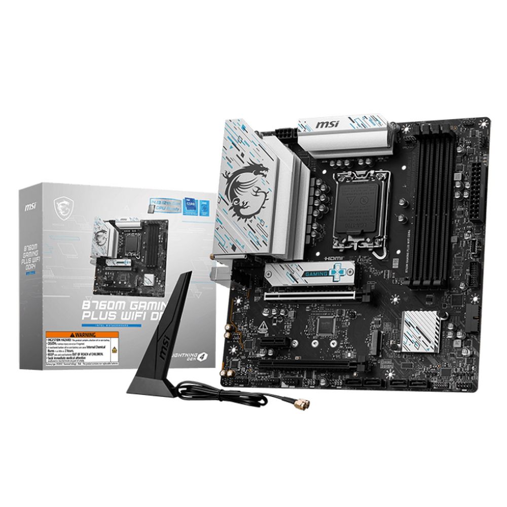 Материнская плата MSI Bad Pack B760M GAMING PLUS WIFI DDR4 B760, LGA1700, 4*DDR4, 5*PCIEx16, 2*M.2, 2*TypeC, 2*USB3.2Gen2, 2*USB3.2Gen1, 8*USB2.0, 4*SATA3.0, 2.5G, DP, HDMI, ATX, RTL bp