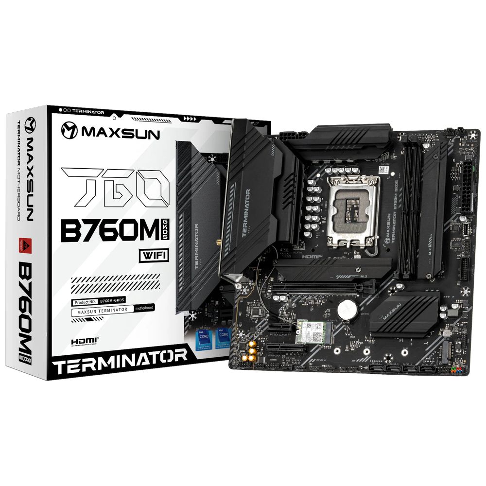 Материнская плата Maxsun MS-Terminator B760ITX D4 WIFI V3 LGA1700, B760, 2xDDR4, 1*PCIEx16, 2*M.2, 2xTypeC, 5*USB3.2Gen1, 5*USB2.0, 4*SATA3.0, 2.5G, VGA, HDMI, Mini-ITX, RTL