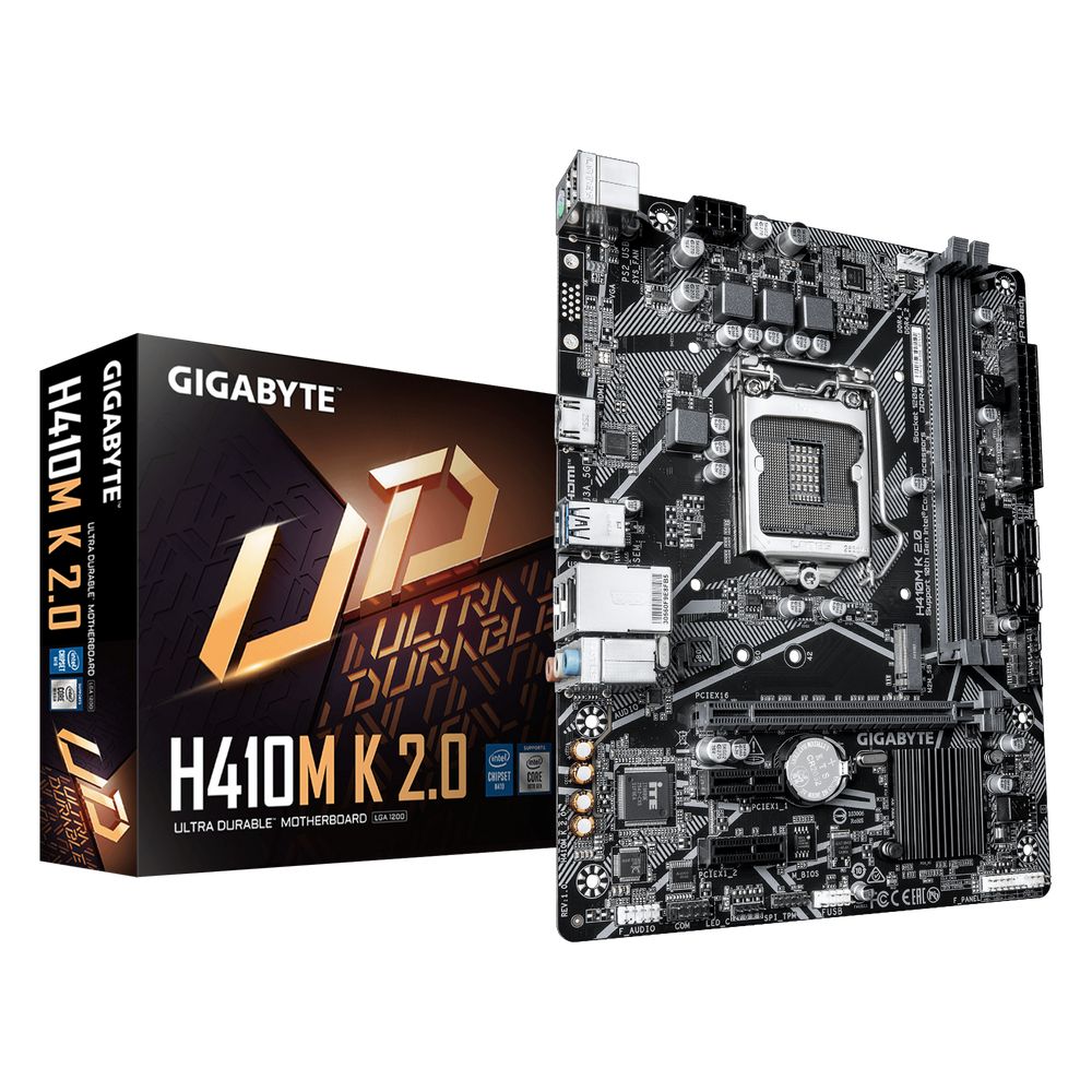 Материнская плата Gigabyte H410M K 2.0 1.0 H410, LGA1200, 2xDDR4, 1*PCI-Ex16, 1*PCI-Ex1, 1*M.2, 4*USB3.2Gen1, 6*USB2.0, 2*SATA3.0, 1G, HDMI, MATX, RTL