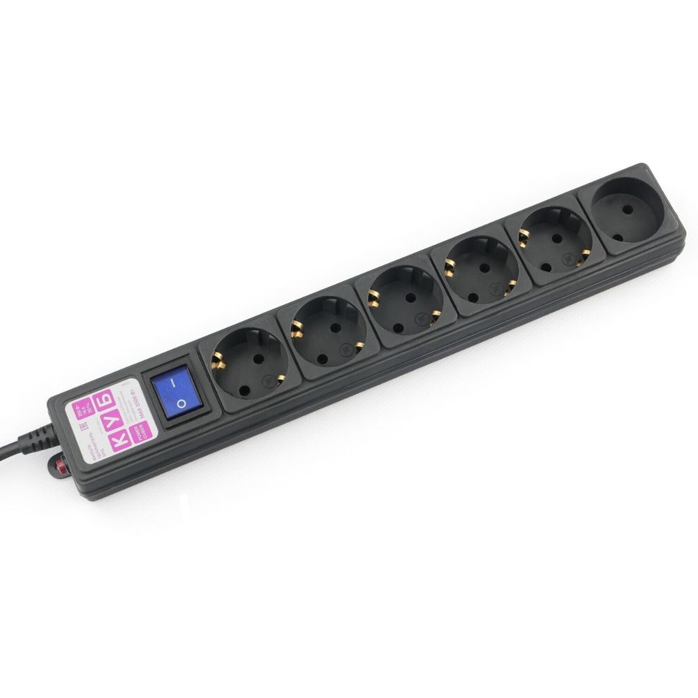 Фильтр-удлинитель Power Cube SPG6-B5M 6 розеток (5 с заземлением + 1 без), черный, 5м, 16 А/3,5 кВт, 3*1мм²