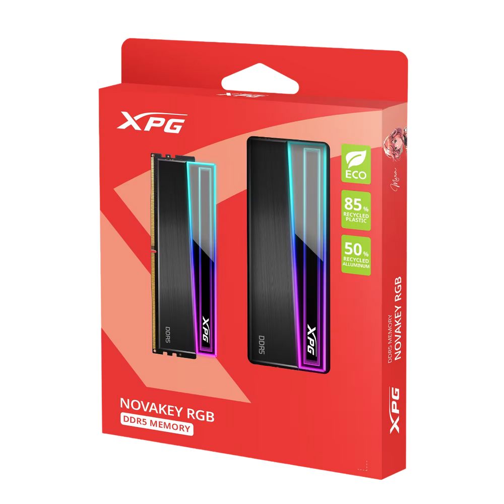 Модуль памяти ADATA 32GB XPG DDR5 5600 DIMM NOVAKEY RGB Black Gaming Memory AX5U5600C4616G-DCNKRBK Non-ECC, CL46-45-45, 1.1V, Heat Shield, Kit (2x16GB)