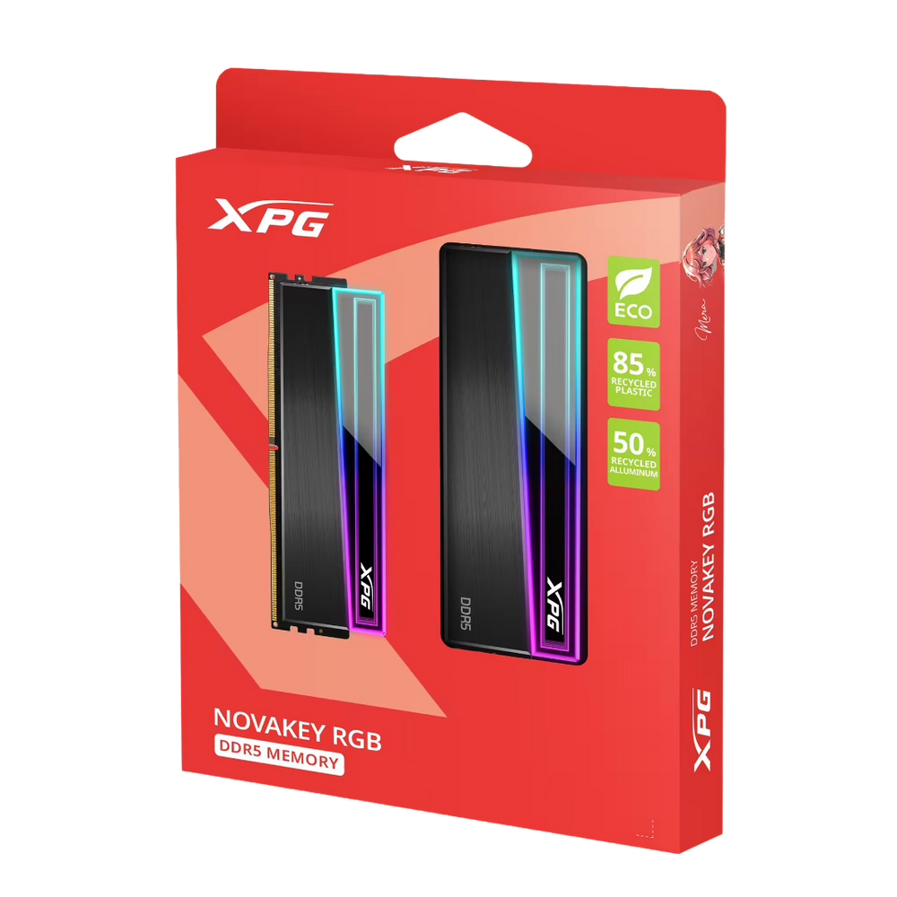 Модуль памяти ADATA 32GB XPG DDR5 5600 DIMM NOVAKEY RGB Black Gaming Memory AX5U5600C4616G-DCNKRBK Non-ECC, CL46-45-45, 1.1V, Heat Shield, Kit (2x16GB)