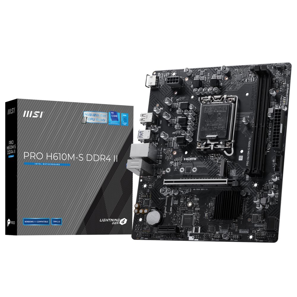 Материнская плата MSI PRO H610M-S DDR4 II H610, LGA1700, 2*DDR4, 1*PCIEx16, 1*PCIEx1, 1*M.2, 4*USB3.2Gen1, 8*USB2.0, 2*SATA3.0, 1G, HDMI, M-ATX, RTL